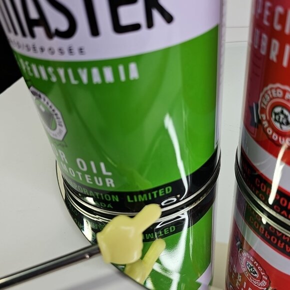 Canadian Tire Moto-Master Oil Red Green Tin Coin Bank Set Promotional Item Decor - Picture 7 of 13